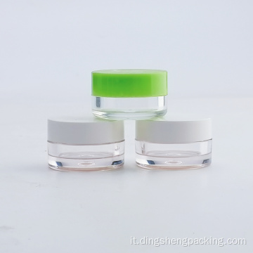 Vasetto per crema cosmetica trasparente da 5 ml con tappo verde Vaso in plastica PS